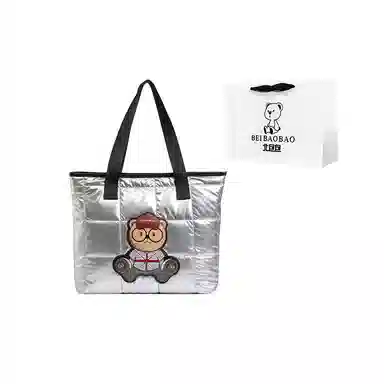 北包包 个性时尚洋气棉服包轻便托特包 尼龙布 单肩包 常规 女款 银色/黑色