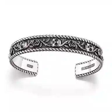 IDEAGEMER Skull Rose Bracelet 925 Silver