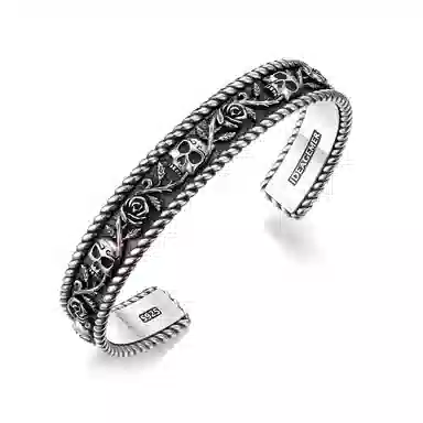 IDEAGEMER Skull Rose Bracelet 925 Silver