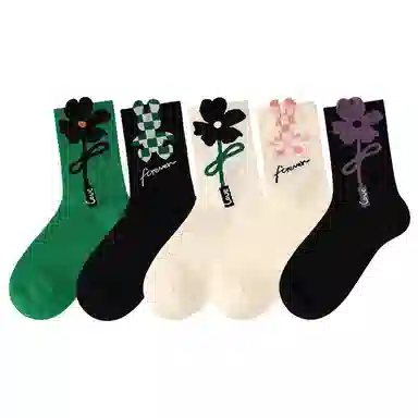 品彩 薄款透气立体花朵中筒袜 女款