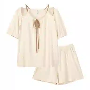 歌倩雅 凉感型圆领短袖松紧腰短裤睡衣套装 女款 杏色