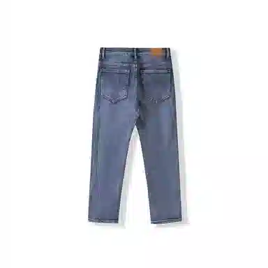 我是大卫 做旧中腰拉链百搭宽松直筒垂感九分牛仔裤 男女同款 浅蓝色