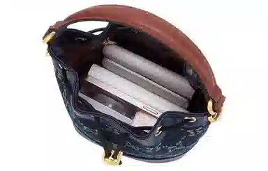 马莎兰缇 老花系列 通勤百搭抽绳开合 织物 单肩斜挎手提包 小号 女款 宝蓝色