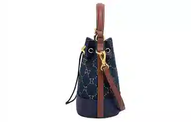 马莎兰缇 老花系列 通勤百搭抽绳开合 织物 单肩斜挎手提包 小号 女款 宝蓝色