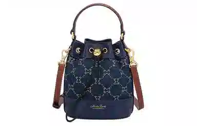 马莎兰缇 老花系列 通勤百搭抽绳开合 织物 单肩斜挎手提包 小号 女款 宝蓝色