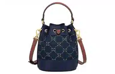 马莎兰缇 老花系列 通勤百搭抽绳开合 织物 单肩斜挎手提包 小号 女款 宝蓝色