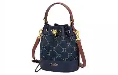 马莎兰缇 老花系列 通勤百搭抽绳开合 织物 单肩斜挎手提包 小号 女款 宝蓝色