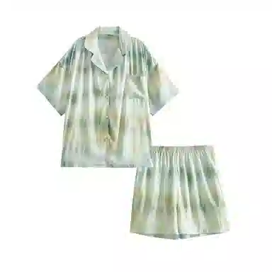 歌倩雅 薄款翻领短袖短裤睡衣套装 女款 淡绿色