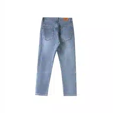 我是大卫 水洗修身直筒九分牛仔裤 男女同款 浅蓝色