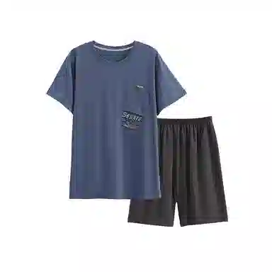 芬腾 纯棉圆领柔软短袖短裤睡衣套装 男款