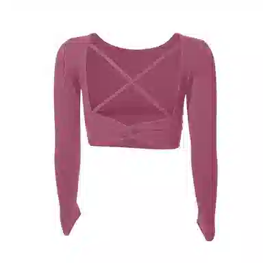 达兹 纯色圆领背部镂空美瑜伽长袖跑步普拉提健身衣 女款