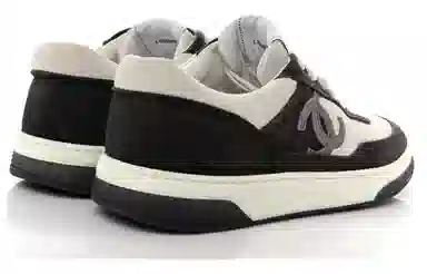 CHANEL Logo Low Top Sneakers Black White