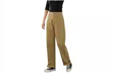 善己 高腰宽松侧条拼接休闲裤 女款 绿卡其