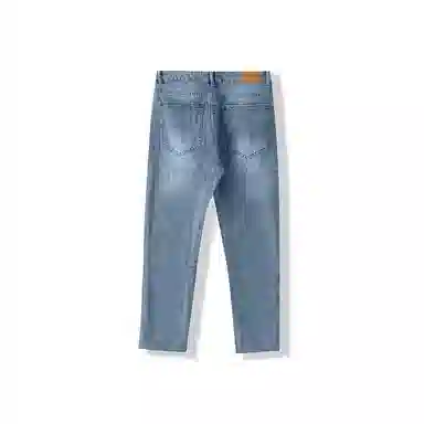 我是大卫 韩版水洗薄款个性百搭九分破洞修身小脚牛仔裤 男女同款 浅蓝色