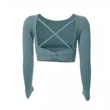 达兹 纯色圆领背部镂空美瑜伽长袖跑步普拉提健身衣 女款