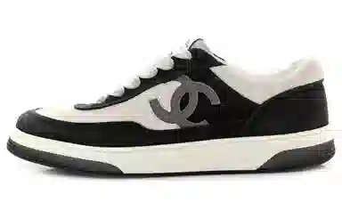 CHANEL Logo Low Top Sneakers Black White