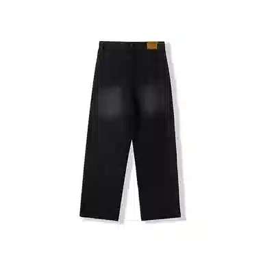 我是大卫 美式高街小众设计水洗做旧直筒宽松休闲阔腿拉链牛仔裤 男女同款 黑色