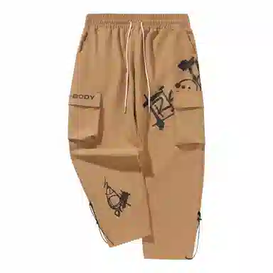 三体 文明水滴系列 基础款简约趣味涂鸦印花百搭抽绳宽松垂感直筒可调节脚口美式复古高街潮牌时尚舒适多巴胺休闲裤 男女同款