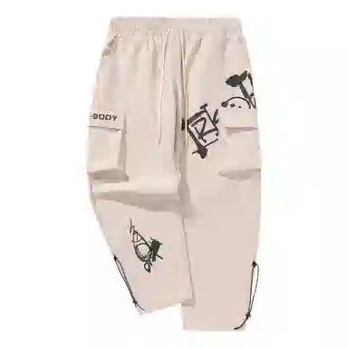 三体 文明水滴系列 基础款简约趣味涂鸦印花百搭抽绳宽松垂感直筒可调节脚口美式复古高街潮牌时尚舒适多巴胺休闲裤 男女同款