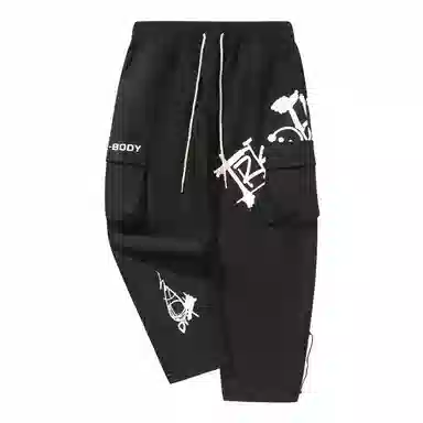 三体 文明水滴系列 基础款简约趣味涂鸦印花百搭抽绳宽松垂感直筒可调节脚口美式复古高街潮牌时尚舒适多巴胺休闲裤 男女同款