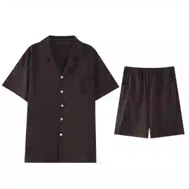 歌倩雅 夏季纯棉开衫短袖简约休闲短裤加大码全棉家居服睡衣套装 男款