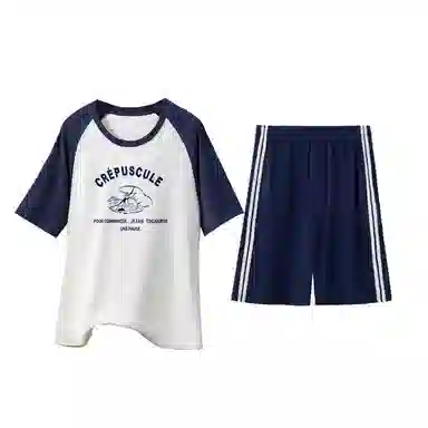 贴身领域 字母印花拼接撞色短袖薄款舒适短裤睡衣套装 男款