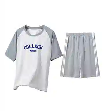 贴身领域 字母印花拼接撞色短袖薄款舒适短裤睡衣套装 男款