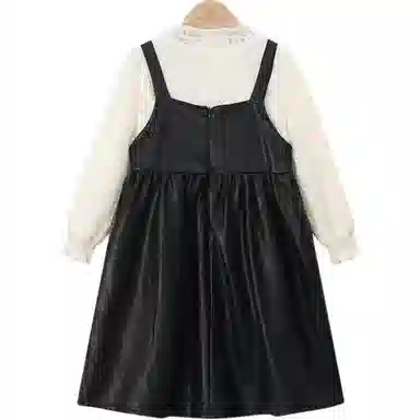 梦特娇 纯色打底衫皮质吊带连衣裙裙装套装 儿童款