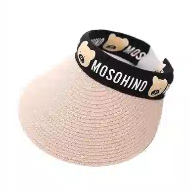 祎步康 户外空顶帽遮阳 聚酯纤维 卡通小熊发箍编织防晒帽 儿童款