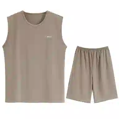 兰缪 撞色圆领无袖背心中腰裤子睡衣套装 男款 灰色