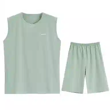 兰缪 撞色圆领无袖背心中腰裤子睡衣套装 男款 灰色