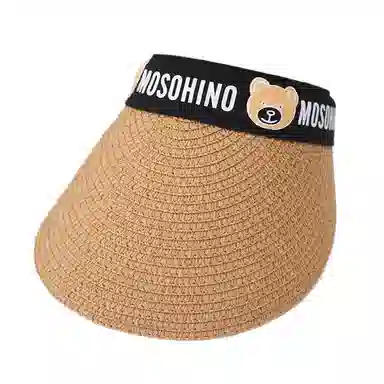 祎步康 户外空顶帽遮阳 聚酯纤维 卡通小熊发箍编织防晒帽 儿童款