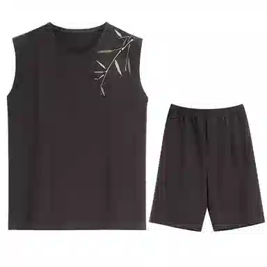 兰缪 撞色圆领无袖背心中腰裤子睡衣套装 男款 灰色