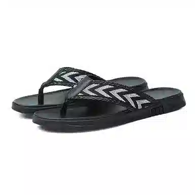 季公羊 牛皮革 外穿编织 人字拖鞋 男款