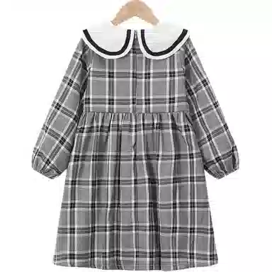 梦特娇 女童装 蝴蝶结格纹格子适中儿童连衣裙 夏 儿童款