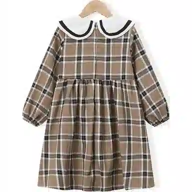 梦特娇 女童装 蝴蝶结格纹格子适中儿童连衣裙 夏 儿童款
