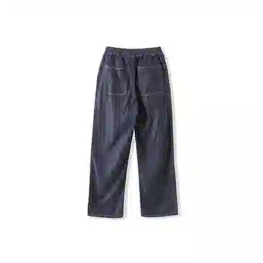 我是大卫 纯色中腰松紧宽松直筒牛仔裤 男女同款 深蓝色