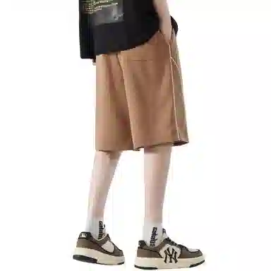 稻草人 经典条纹拼接设计美式高街纯色松紧系带宽松百搭户外直筒阔腿透气通勤五分休闲短裤 男女同款