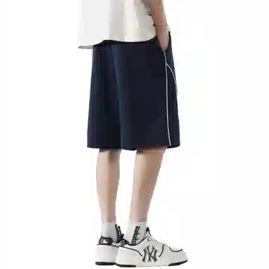 稻草人 经典条纹拼接设计美式高街纯色松紧系带宽松百搭户外直筒阔腿透气通勤五分休闲短裤 男女同款