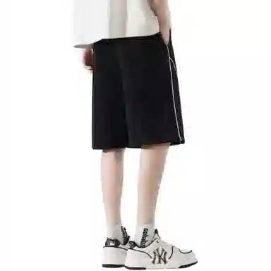 稻草人 经典条纹拼接设计美式高街纯色松紧系带宽松百搭户外直筒阔腿透气通勤五分休闲短裤 男女同款