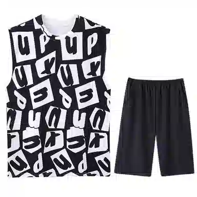 兰缪 撞色圆领无袖背心中腰裤子睡衣套装 男款 灰色