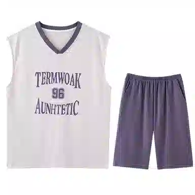 兰缪 撞色圆领无袖背心中腰裤子睡衣套装 男款 灰色