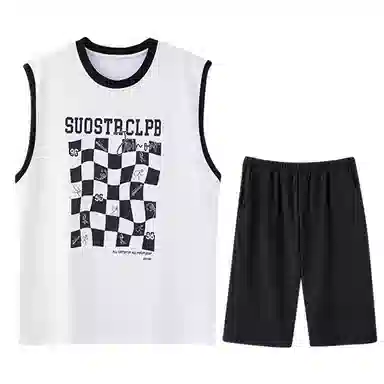 兰缪 撞色圆领无袖背心中腰裤子睡衣套装 男款 灰色