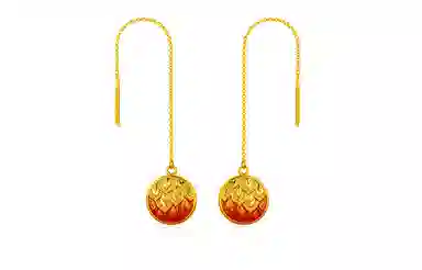 老庙 鸿运升升神韵龙鳞红色珐琅耳饰古法 足金 按克计价 耳环 男女同款情侣款