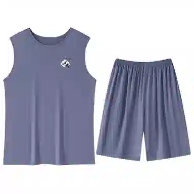 贴身领域 卡通印花圆领可外穿无袖背心松紧腰五分裤薄款柔软亲肤睡衣套装 男款 灰蓝