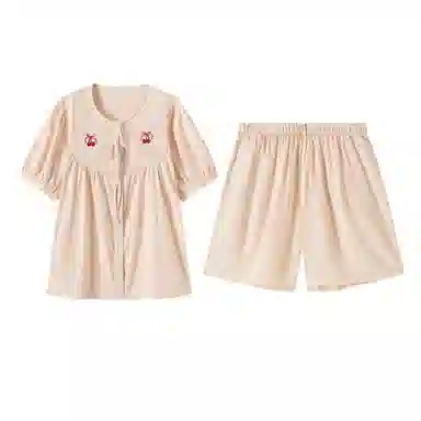 顶瓜瓜 可爱樱桃刺绣舒适透气睡衣套装 女款