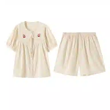 顶瓜瓜 可爱樱桃刺绣舒适透气睡衣套装 女款