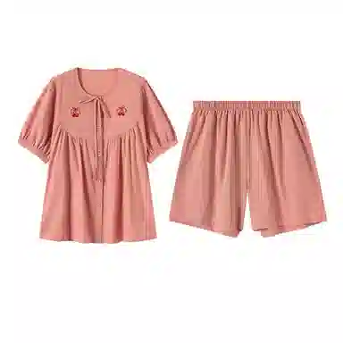 顶瓜瓜 可爱樱桃刺绣舒适透气睡衣套装 女款