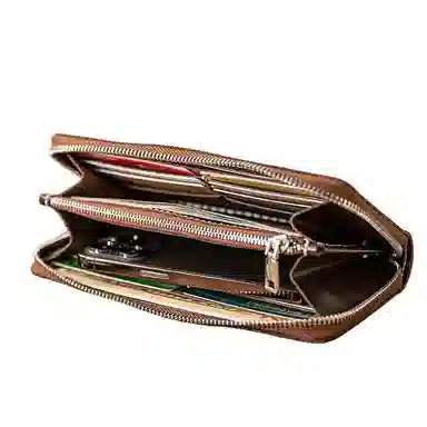 后步 小众纯手工缝制轻奢高档多卡位 真皮头层牛皮仿马臀皮工艺手机包 长款钱包手拿包 常规 男女同款情侣款 黑色，卡其，咖啡