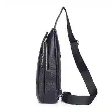 小众原创真皮时尚竖款潮流百搭休闲男包 头层牛皮 胸包单肩斜挎包背包 常规 男款 黑色